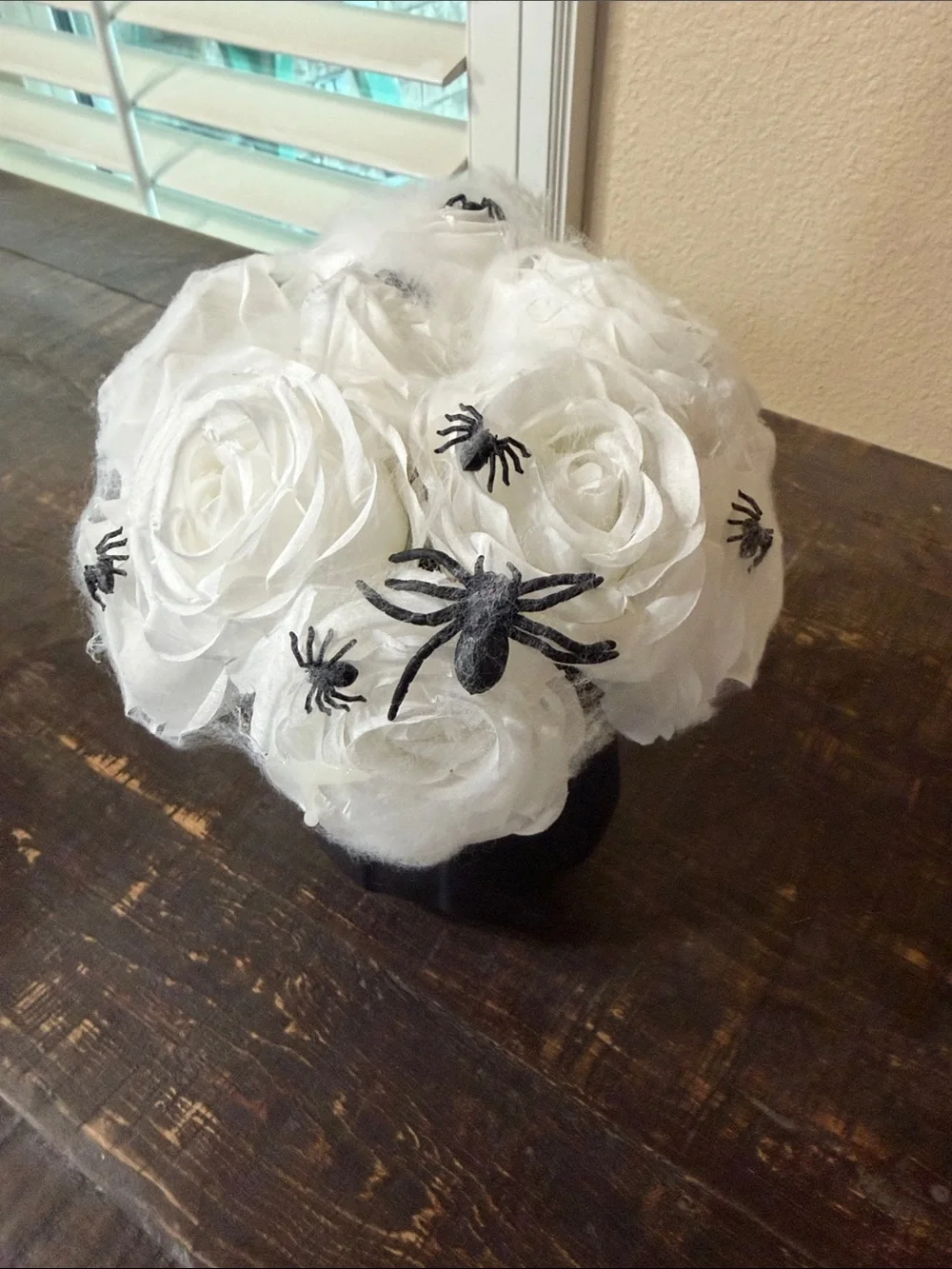 White Halloween Bouquet with Black Spider Accents - Home Accents